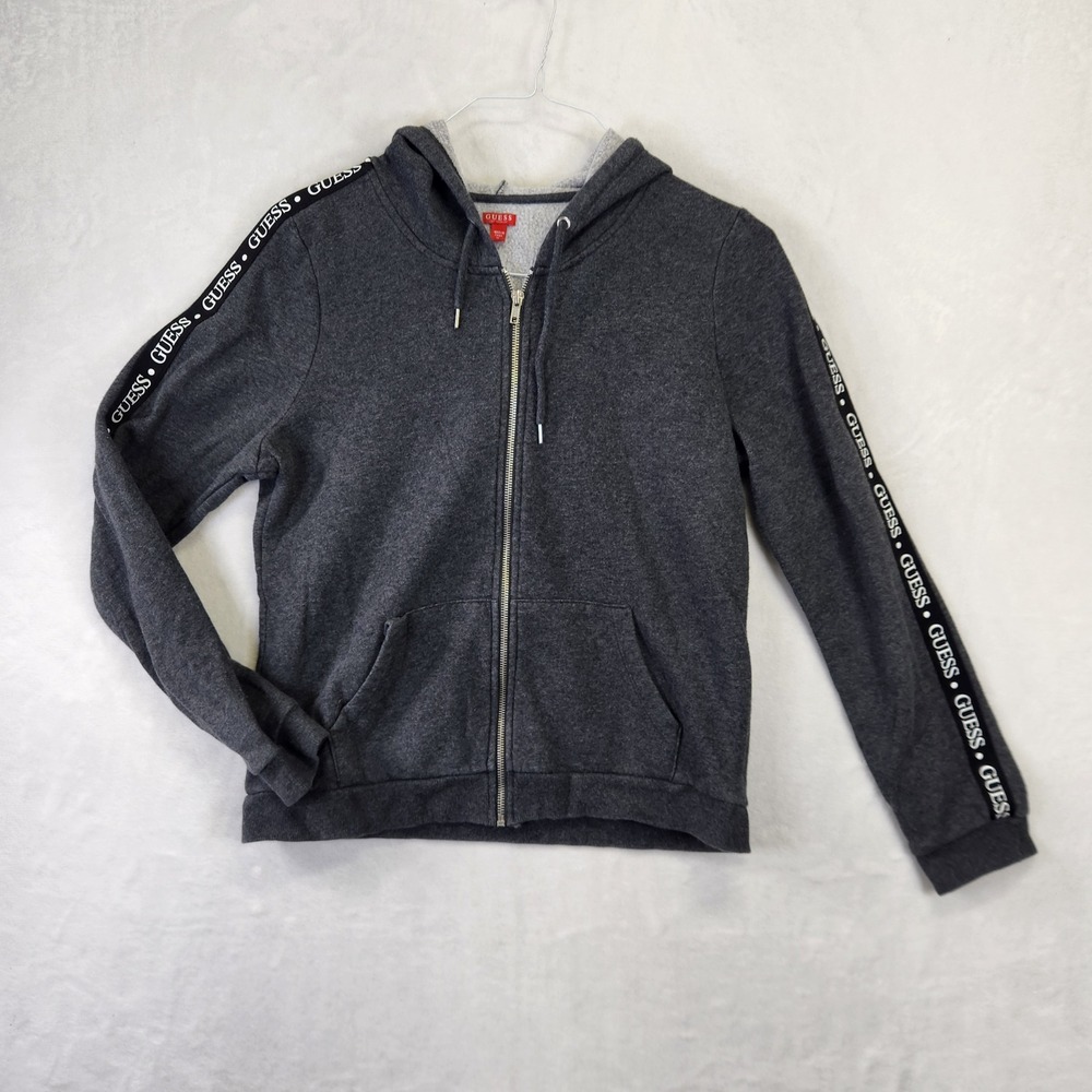 Guess Mens Dark Gray Zip Up Hoodie With Logo Tape Size L‎
